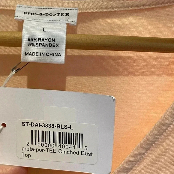 Pret-a-porTEE long sleeve cinch bust tee, blush, L NWT - Picture 4 of 4